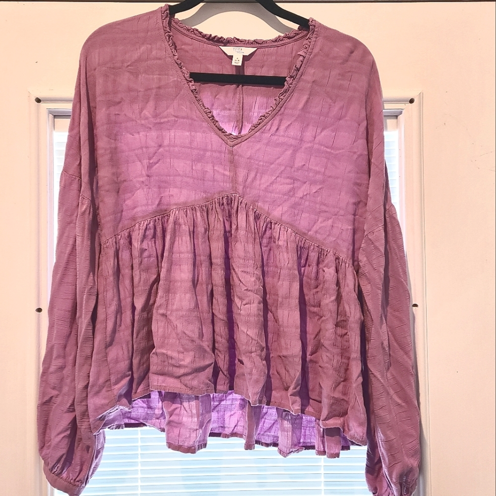 Flowy peplum blouson sleeve blouse